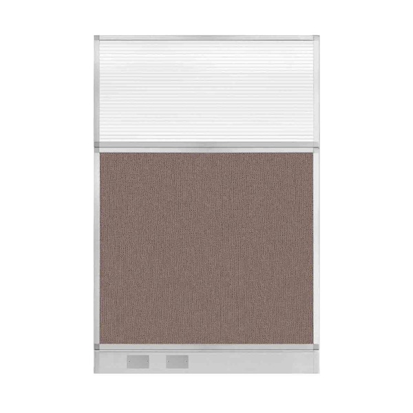 Hush Panel Configurable Cubicle Partition 4' x 6' Latte Fabric Clear Fluted Window w/ Cable Channel